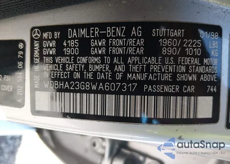 1998 Mercedes-Benz C 230 z USA, uszkodzony, nr VIN WDBHA23G8WA607317